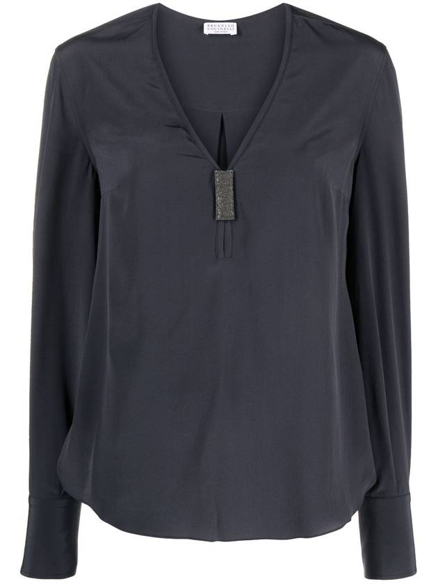 V-neck long sleeve top MB993BK102 C8901 NIGHT SKY B0170444574 - BRUNELLO CUCINELLI - BALAAN 1