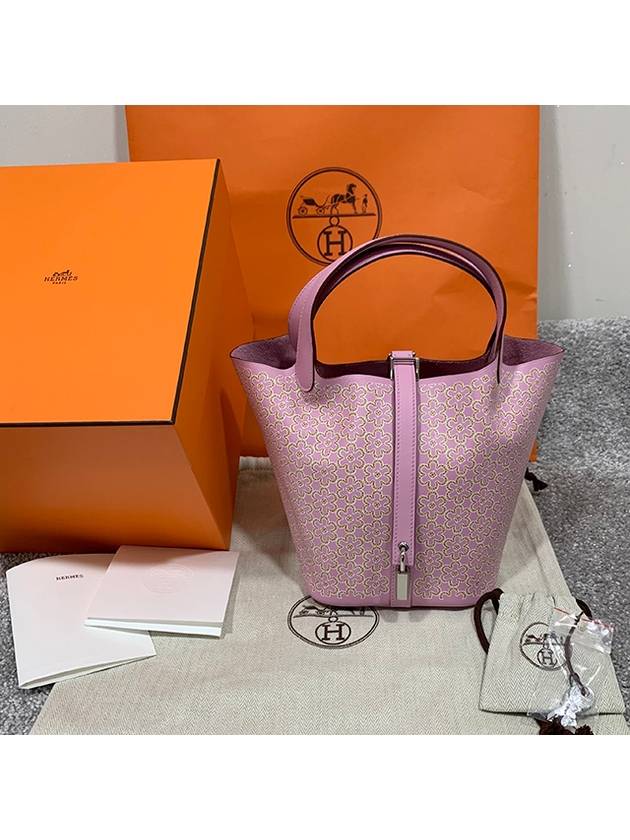 Picotin Lock Lucky Daisy 18 Tote Bag Pink - HERMES - BALAAN 3