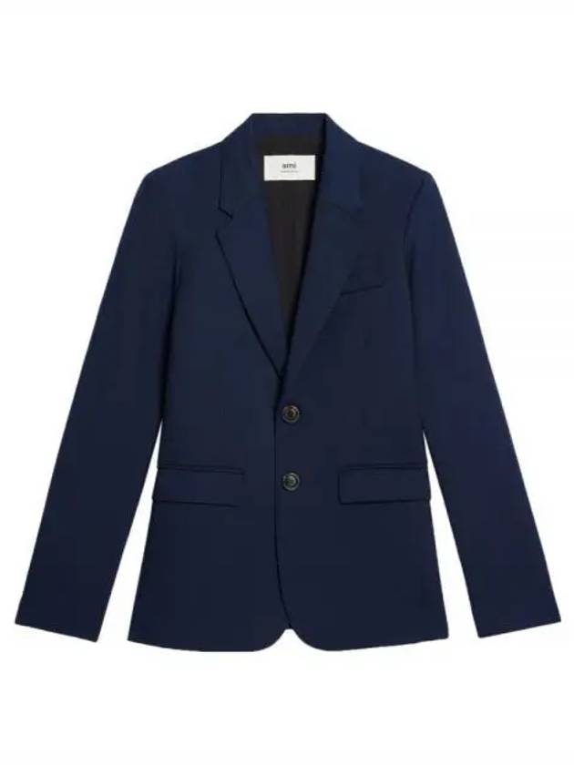 V Neck Single Breasted Jacket Navy - AMI - BALAAN 2