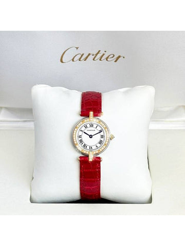 Panda Diamond Bezel Round Red Crocodile Leather Band Combi Watch - CARTIER - BALAAN 1