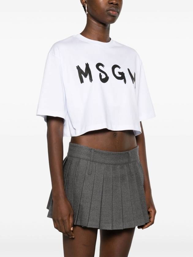 Logo Print Crop Cotton Short Sleeved T-shirt White - MSGM - BALAAN 5