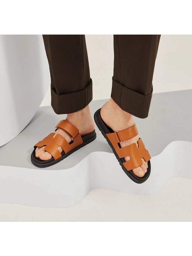 Chypre H Logo Calfskin Sandals Brown - HERMES - BALAAN 6