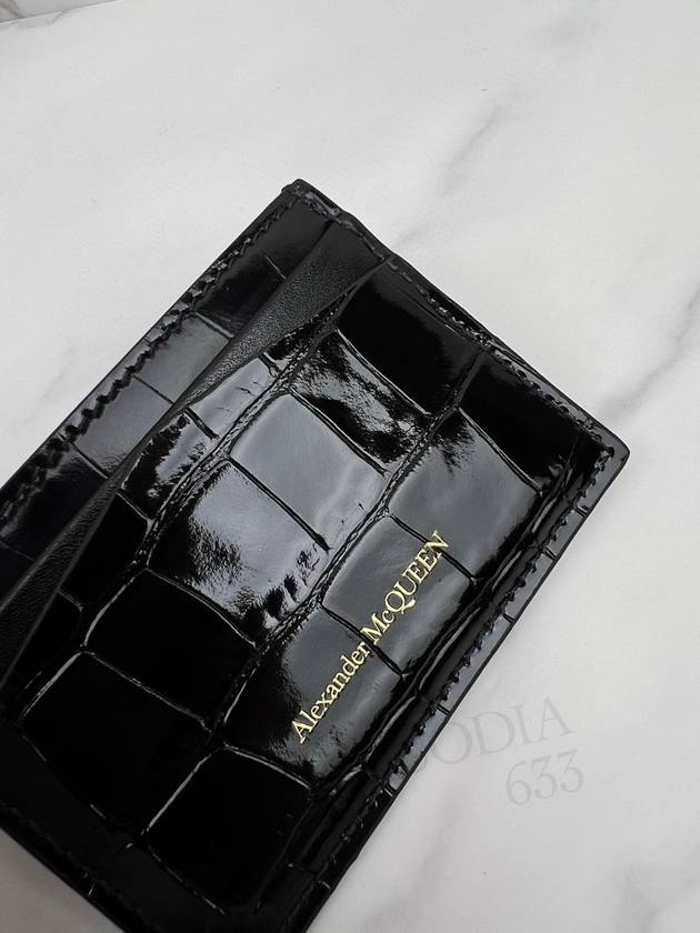 Skull Crocodile Leather Card Wallet Black - ALEXANDER MCQUEEN - BALAAN 6