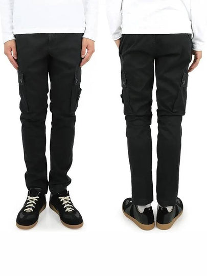 Garment Dyed Old Effect Stretch Broken Twill Cotton Cargo Pants Black - STONE ISLAND - BALAAN 2