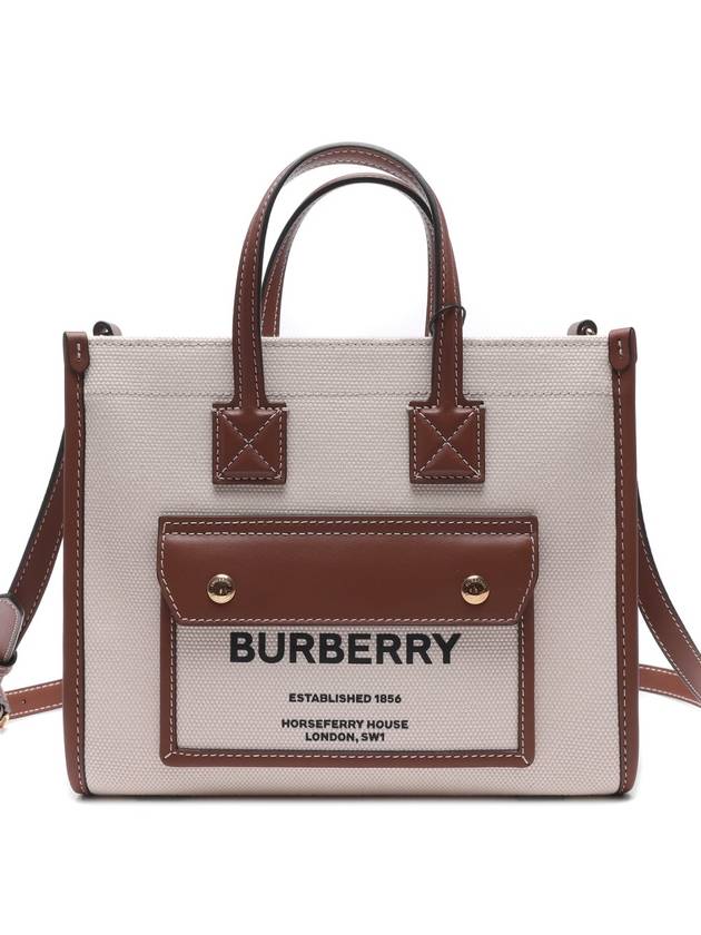 Mini Two-Tone Canvas and Leather Freya Tote Bag Natural Tan - BURBERRY - BALAAN 2