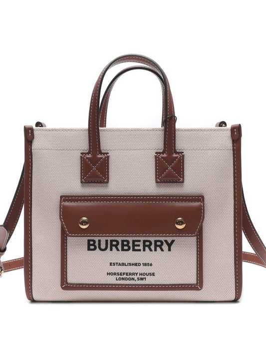 Mini Two-Tone Canvas and Leather Freya Tote Bag Natural Tan - BURBERRY - BALAAN 2