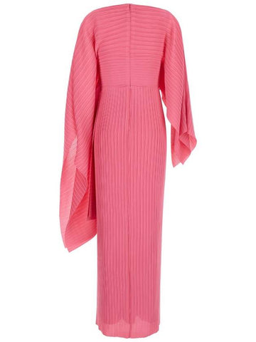 'Adami' Maxi Pink Asymmetric Dress In Pleated Chiffon Woman - SOLACE LONDON - BALAAN 1