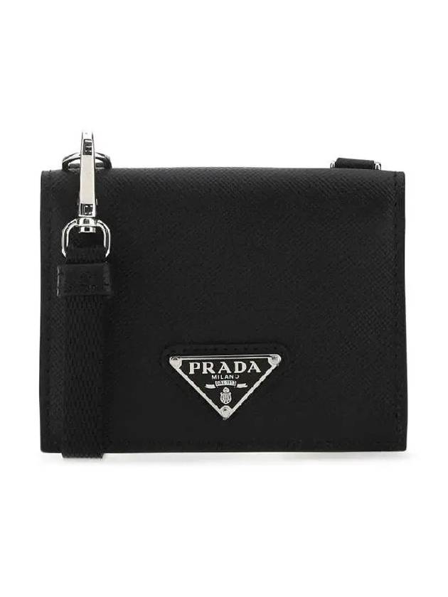 Triangle Logo Neck Strap Card Wallet Black - PRADA - BALAAN 2