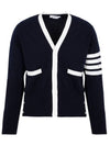 Men's Cashmere 4 Bar Stripe V-neck Cardigan navy - THOM BROWNE - BALAAN 1