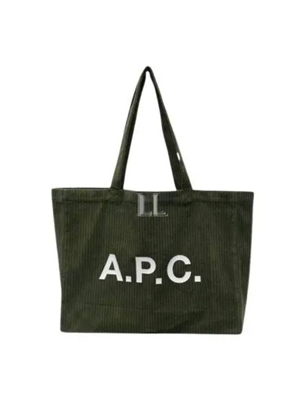 Lou Logo Print Horizontal Corduroy Tote Bag Forest Green - A.P.C. - BALAAN 2