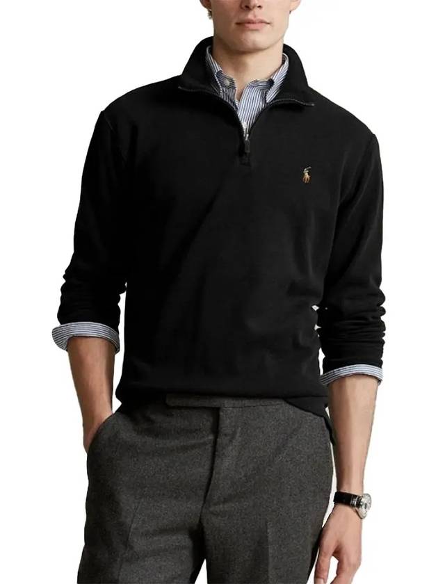 Embroidered Pony Logo Half Zip-Up Knit Top Black - POLO RALPH LAUREN - BALAAN 3