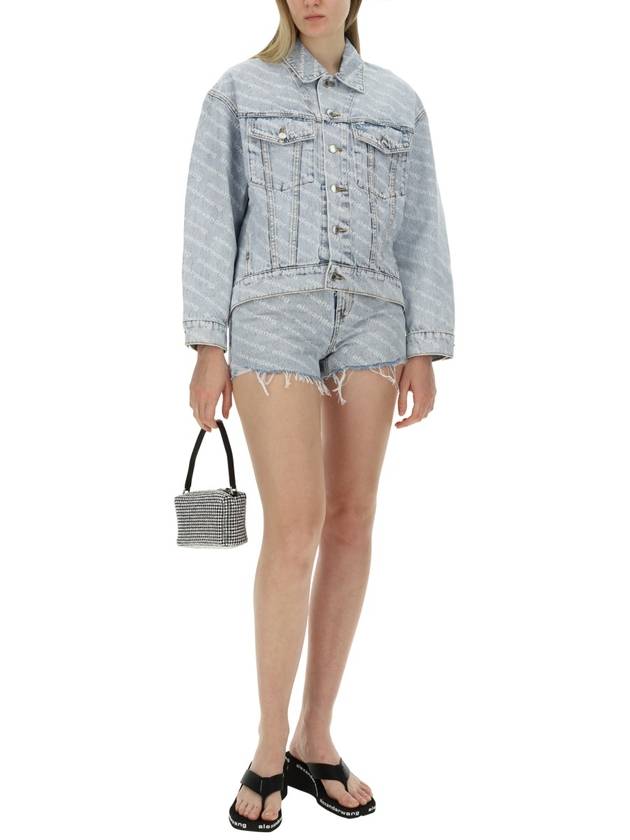 All-Over Logo Bite High Waist Denim Shorts Blue - ALEXANDER WANG - BALAAN 5