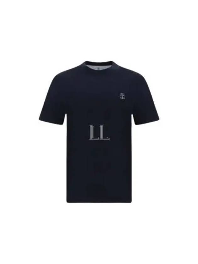 Embroidered Logo Short Sleeve T-Shirt Dark Blue - BRUNELLO CUCINELLI - BALAAN 2