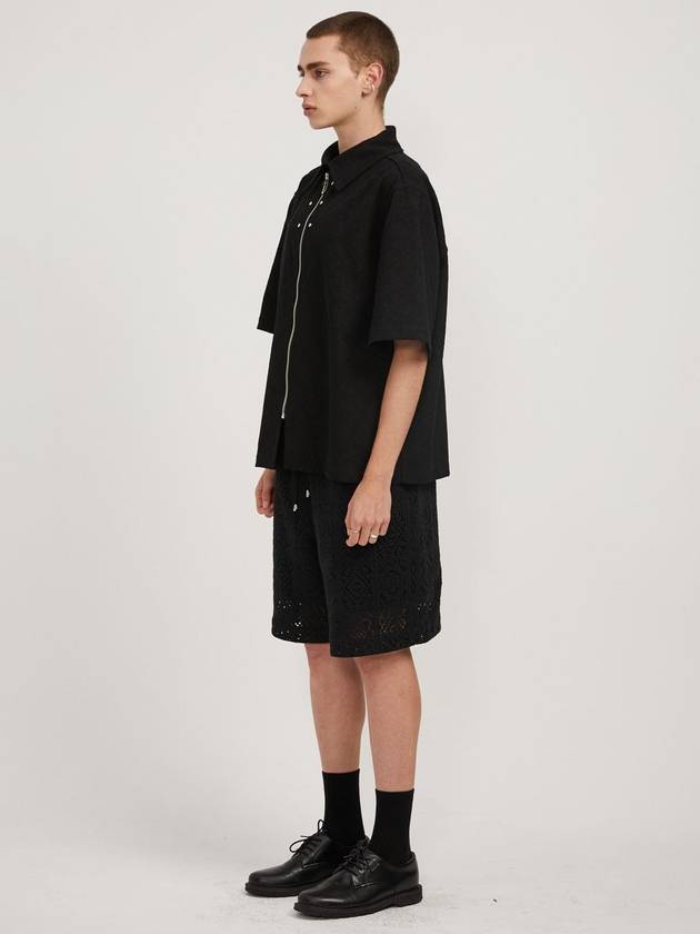 Jacquard Zip-up Short Sleeve Shirt Black - MONTSENU - BALAAN 3