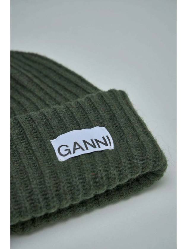 Logo Patch Knit Beanie Green - GANNI - BALAAN 4