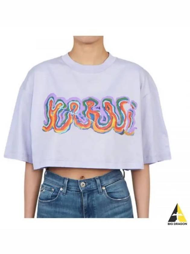 Graphic Logo Print Cropped Cotton Short Sleeve T-shirt Light Purple - MARNI - BALAAN 2