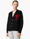 Heart Logo V Neck Wool Cardigan Black - AMI - BALAAN 6