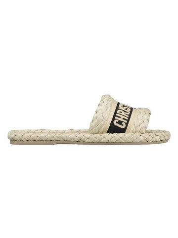 Women's Dway Embroidered Cotton Raffia Slippers Beige - DIOR - BALAAN 1