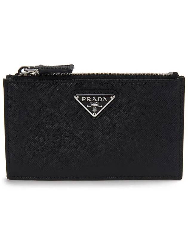 Triangle Logo Zipper Card Wallet Black - PRADA - BALAAN 3