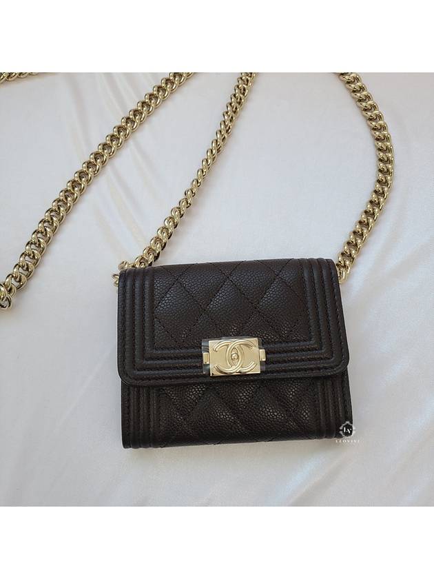 Boy Flap Chain Grained Calfskin Coin Case Gold Black - CHANEL - BALAAN 3