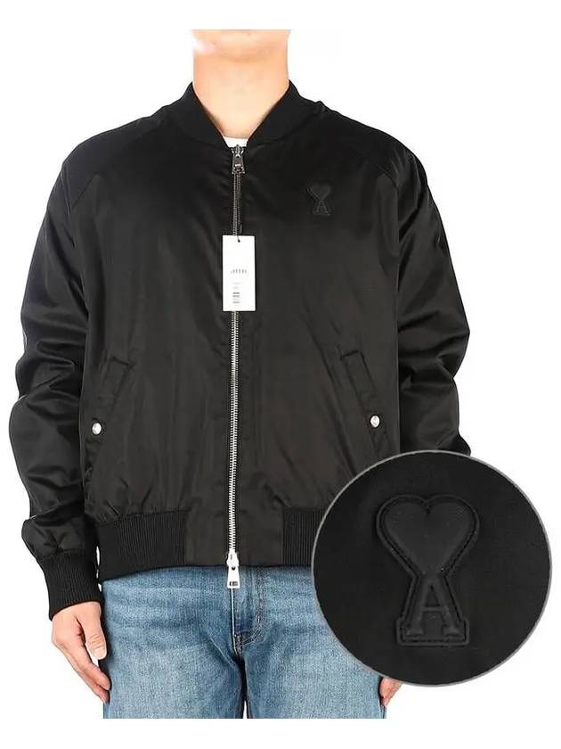 Heart Logo Bomber Jacket Black - AMI - BALAAN 2