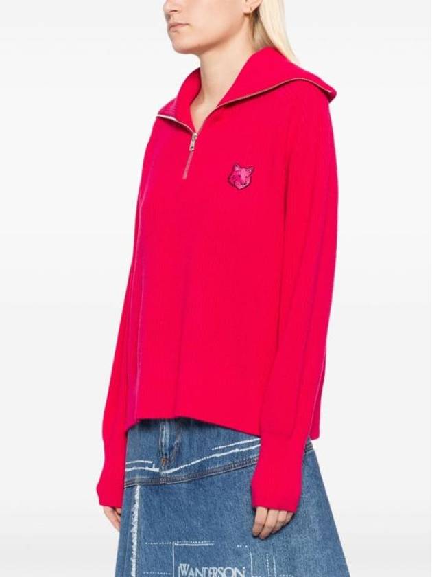 Bold Fox Head Patch Half Zip Knit Top Pink - MAISON KITSUNE - BALAAN 4