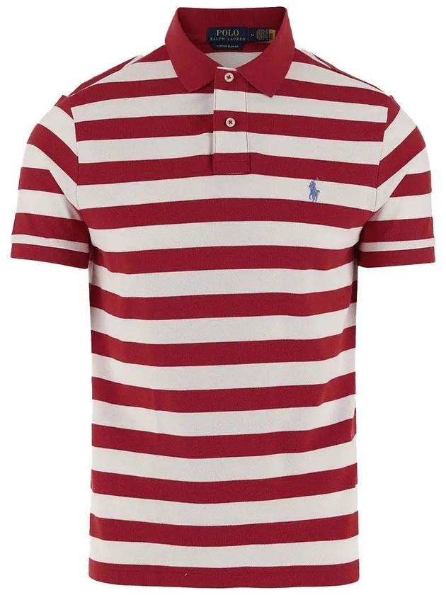 Embroidery Logo Stripes Cotton Polo Shirt White Red - POLO RALPH LAUREN - BALAAN 3