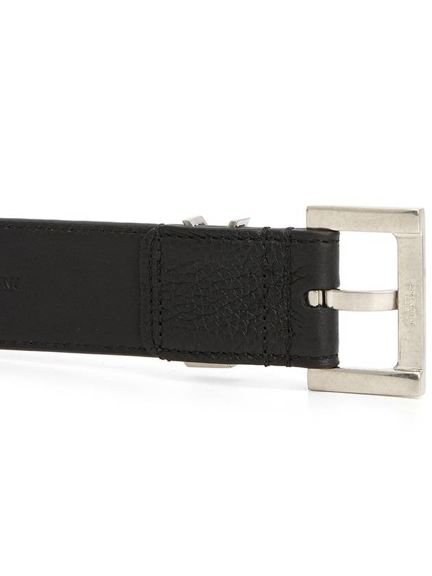 Grained Leather Silver Monogram Belt Black - SAINT LAURENT - BALAAN 5