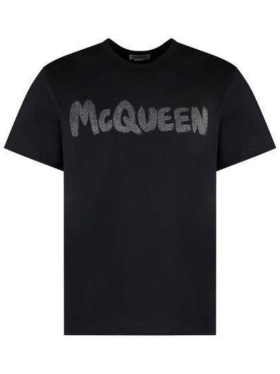 Graffiti Logo Print Short Sleeve T-Shirt Grey Black - ALEXANDER MCQUEEN - BALAAN 2