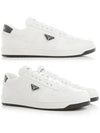 Downtown Triagle Logo Leather Low Top Sneakers White - PRADA - BALAAN 2