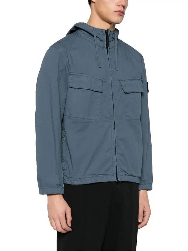 Cotton Twill Stretch Hooded Jacket Avio Blue - STONE ISLAND - BALAAN 4