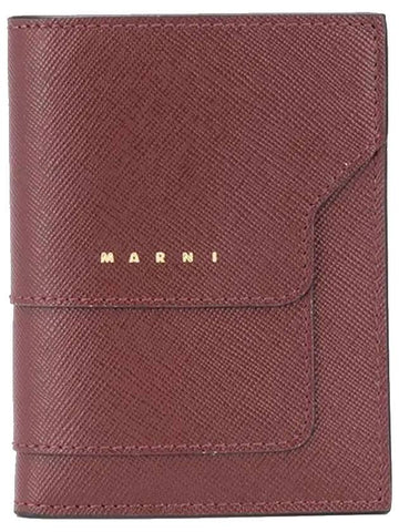 Logo Saffiano Half Wallet Burgundy - MARNI - BALAAN 1