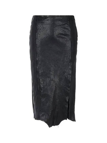 Women s Raw Hem Slit Leather Skirt Black - DIESEL - BALAAN 1