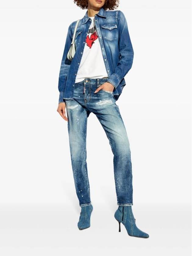 Medium Heritage Rammendo Wash Cool Girl Jeans Blue - DSQUARED2 - BALAAN 3