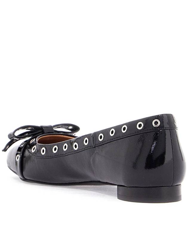 Eyelet Detail Bow Ballerina Black - GANNI - BALAAN 4