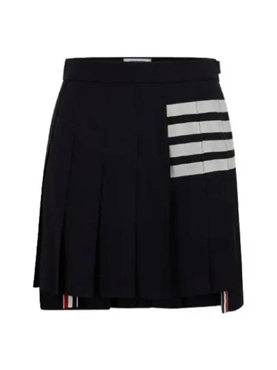 4 Bar Logo Plain Weave Wool Pleated Skirt Navy - THOM BROWNE - BALAAN 2