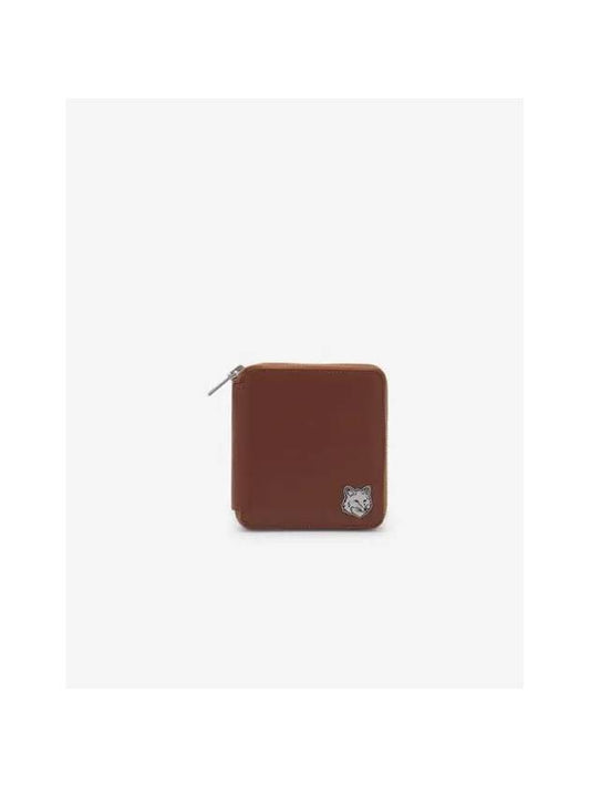 Fox Head Square Zipper Half Wallet Brown - MAISON KITSUNE - BALAAN 1