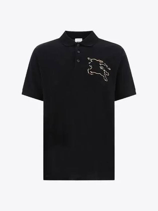 Check EKD Logo Print Cotton Polo Shirt Black - BURBERRY - BALAAN 2