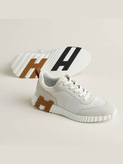 Men's Bouncing Mesh Suede Goatskin Low Top Sneakers White - HERMES - BALAAN 2