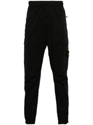 Stretch Cotton Wool Satin Straight Pants Black - STONE ISLAND - BALAAN 1