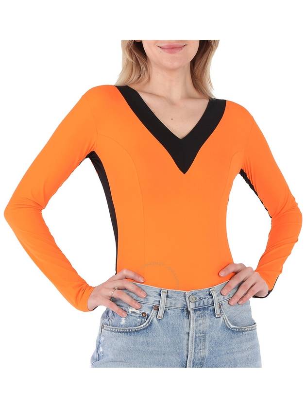 Burberry Bright Orange V-neck Bodysuit, Size Small - BURBERRY - BALAAN 1