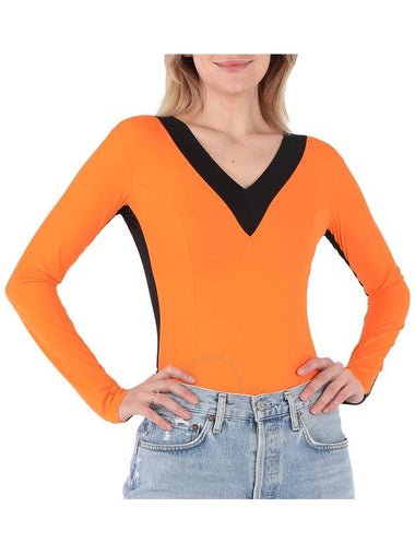 Burberry Bright Orange V-neck Bodysuit, Size Small - BURBERRY - BALAAN 1