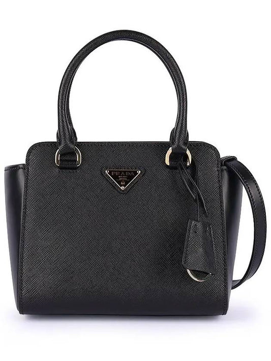 Triangle Logo Saffiano Leather Mini Tote Bag Black - PRADA - BALAAN 2