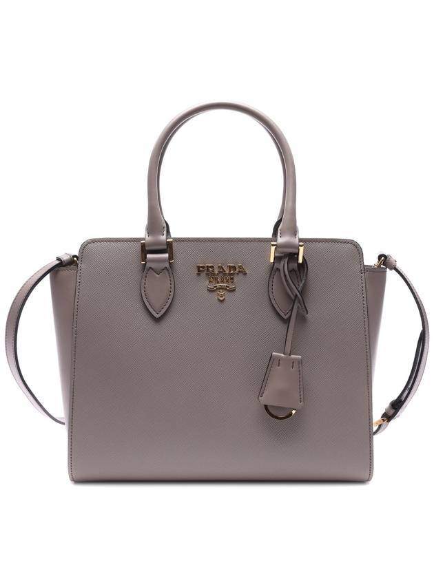 Triangle Logo Saffiano Tote Bag Grey - PRADA - BALAAN 3