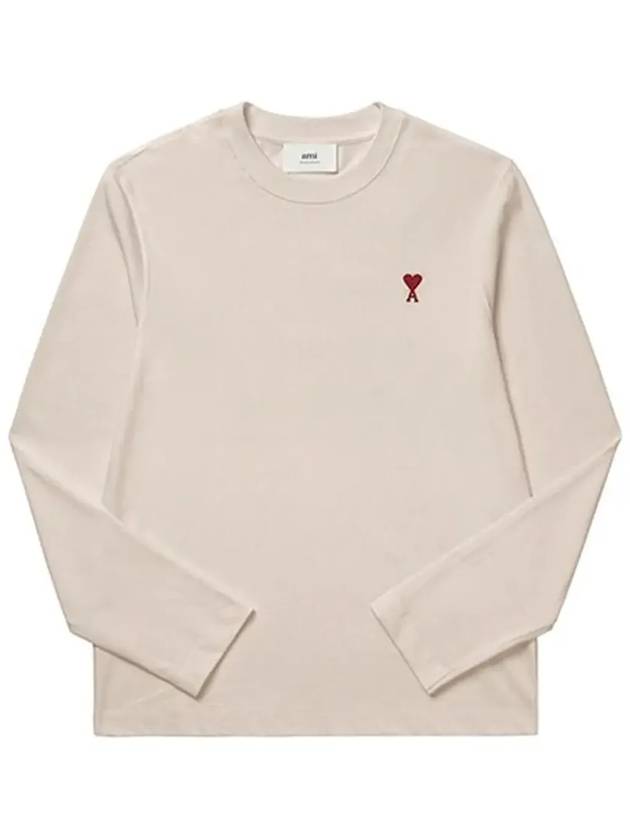 Chain Stitch Heart Logo Long Sleeve T-Shirt Light Beige - AMI - BALAAN 5