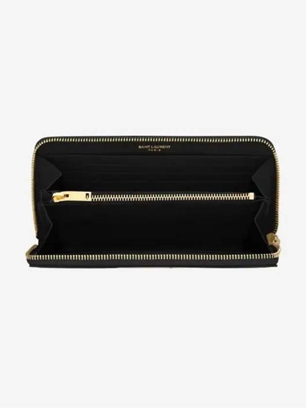 Matelasse Monogram Zipper Around Long Wallet Black - SAINT LAURENT - BALAAN 3