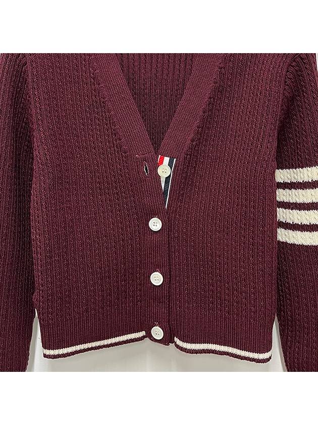 4 Bar Cable Wool Crop Cardigan Red - THOM BROWNE - BALAAN 5