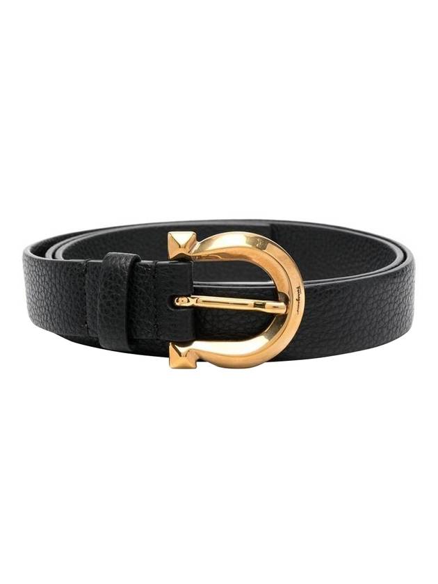 Gancini Buckle Leather Belt Black - SALVATORE FERRAGAMO - BALAAN.