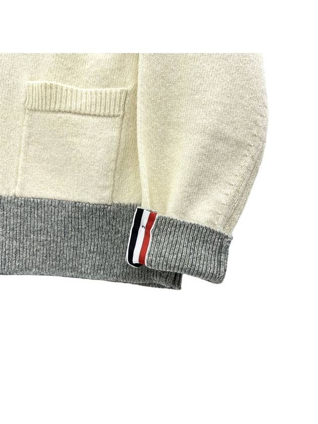 V-Neck 4-Bar Wool Cardigan White - THOM BROWNE - BALAAN 7