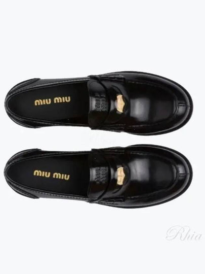 Brushed Leather Penny Loafers Black - MIU MIU - BALAAN 2